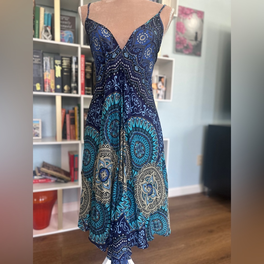 Blue and Teal Patterned Women's Dress